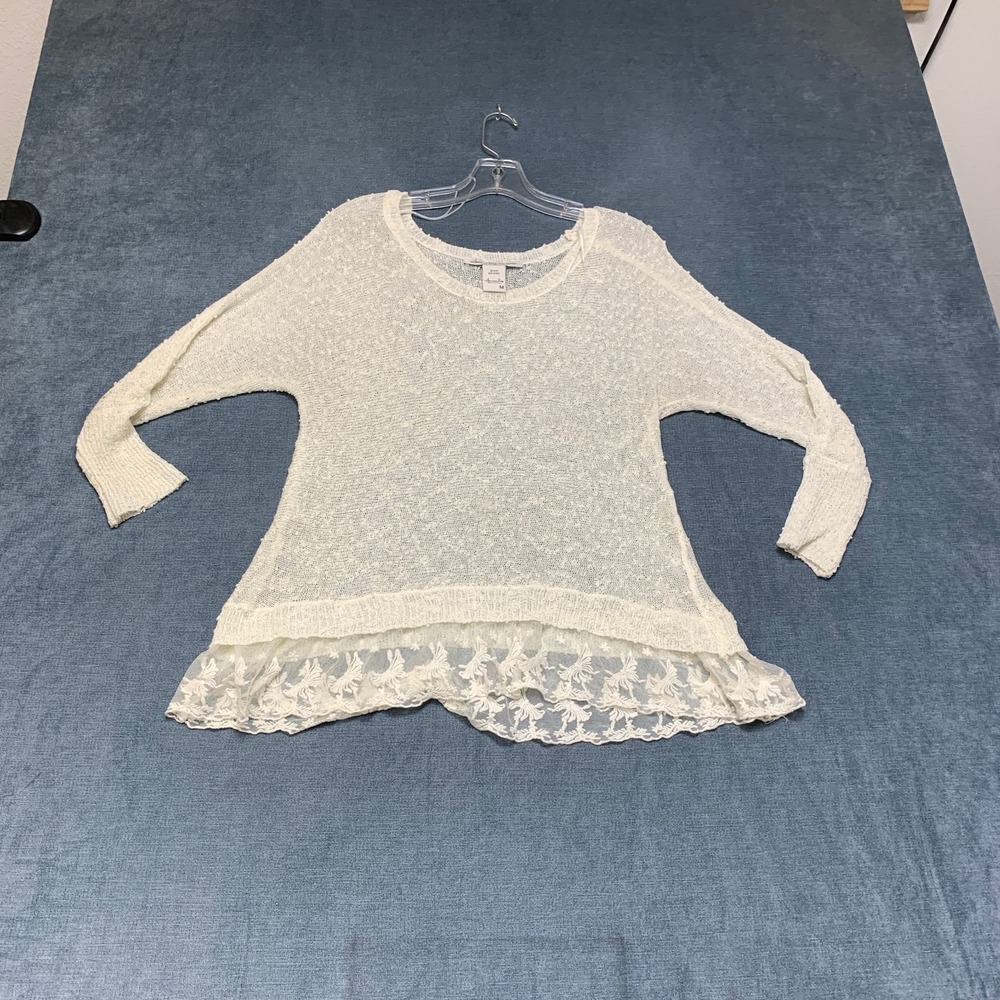 American Rag Cie Entry Sweater Womens Medium Beige Lace Details Long Sleeve